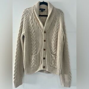 NWOT Brooks Brothers Cream Cable Knit Shawl-Collar Cardigan, Men’s Large